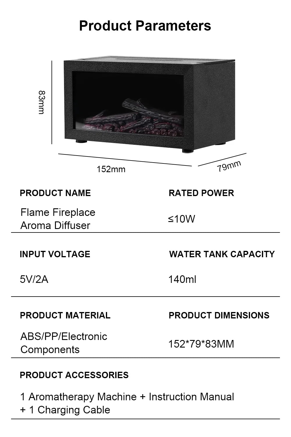 Aroma Humidifier Essential Oil Diffuser - Mini Fireplace